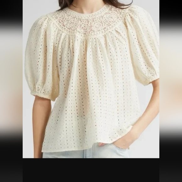 NWOT ULLA JOHNSON AMINA EYELET PUFF SLEEVE TOP SZ:4